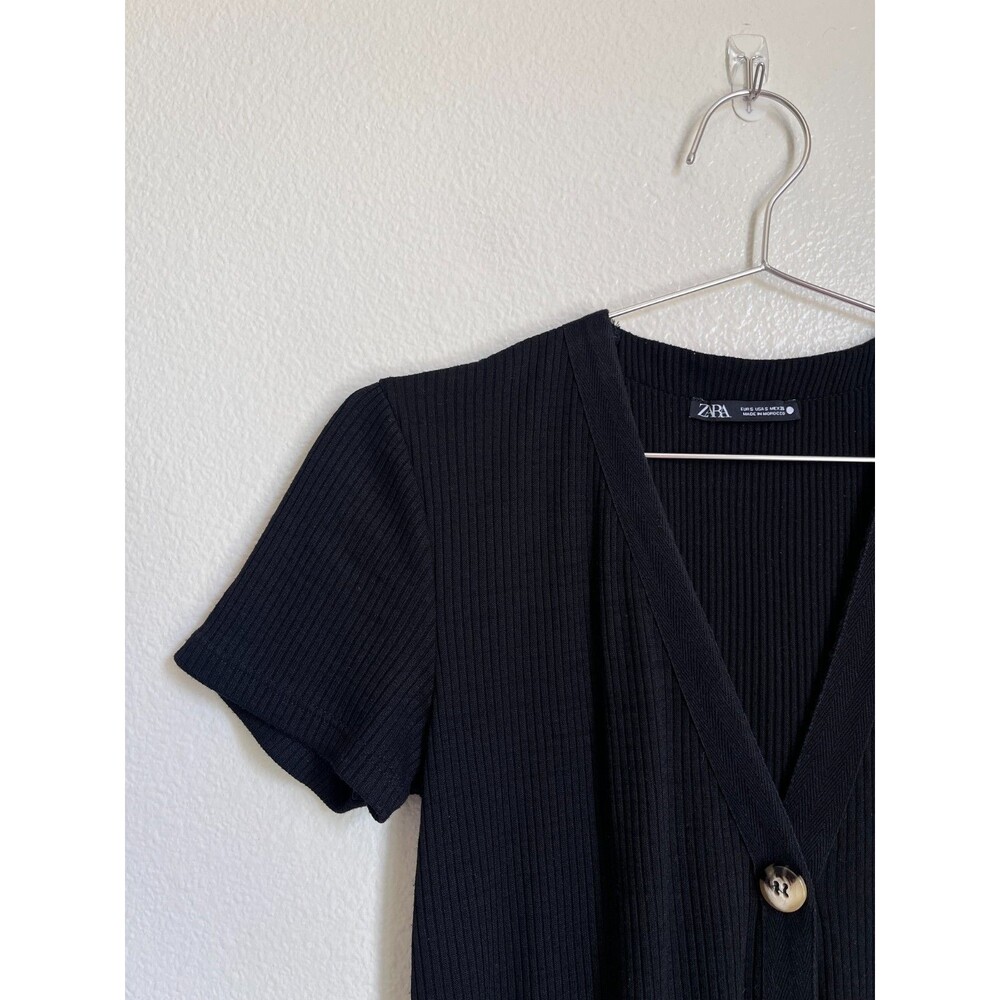 Zara Rib Button Down Midi Dress in Black Size SMALL - Picture 2 of 4